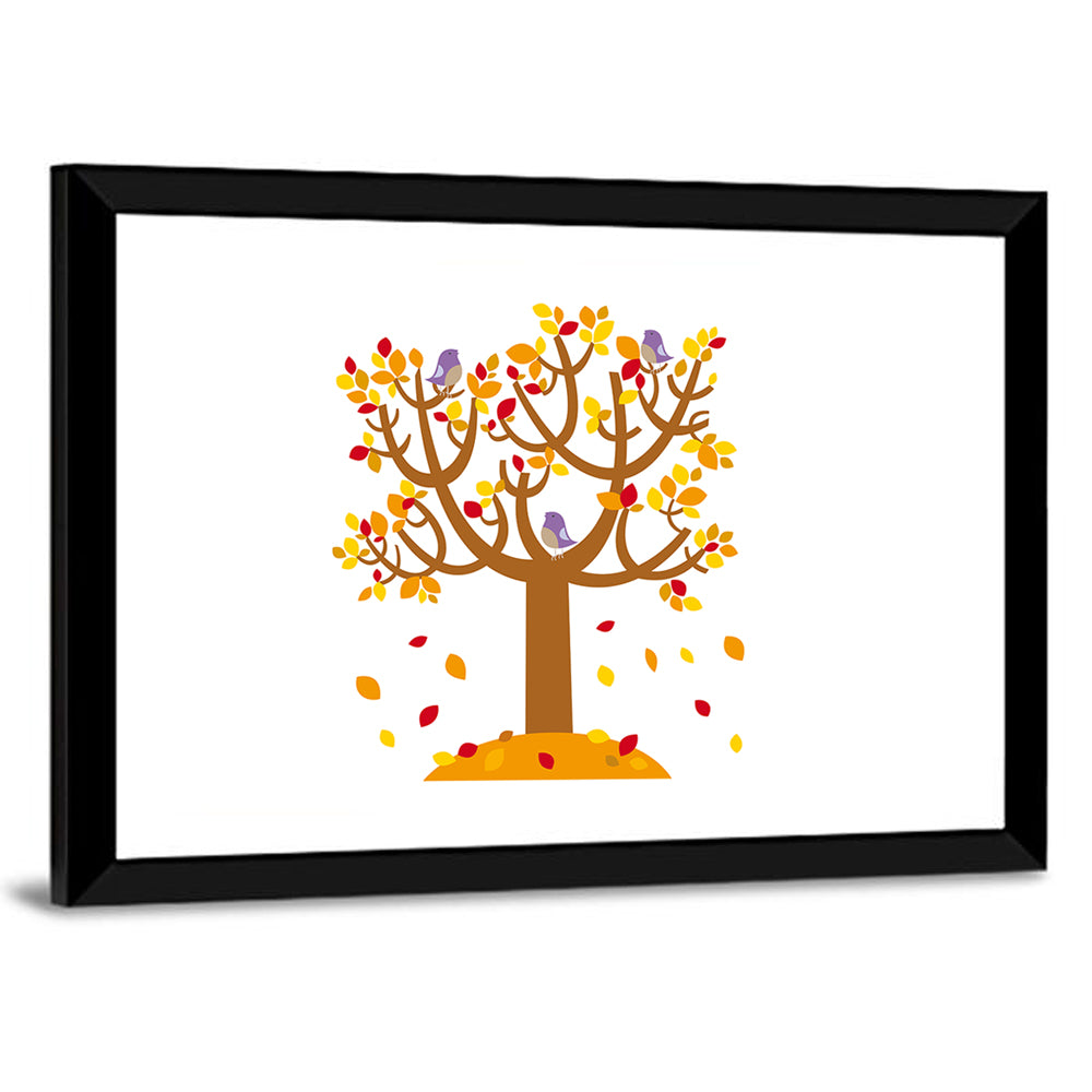Autumn Tree with Perching Birds Wall Art
