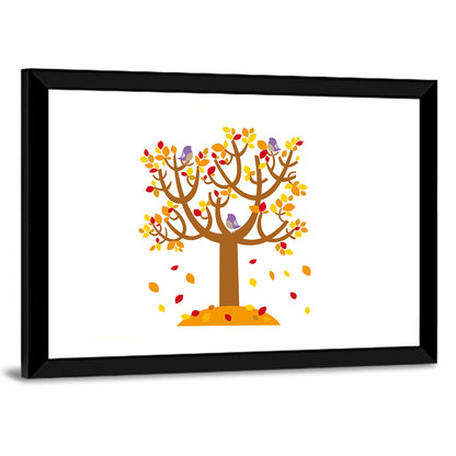 Autumn Tree with Perching Birds Wall Art