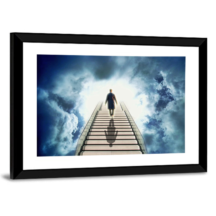 Man Ascending Toward Light Wall Art as a framed print