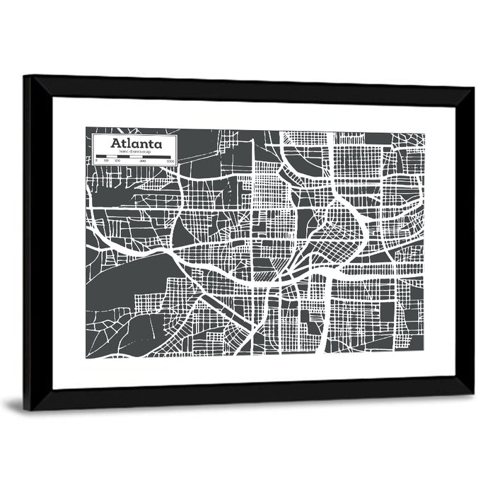 Atlanta Street Grid Map Wall Art as a framed print
