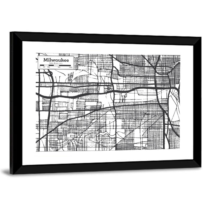 Hand-drawn Milwaukee City Map Wall Art as a framed print