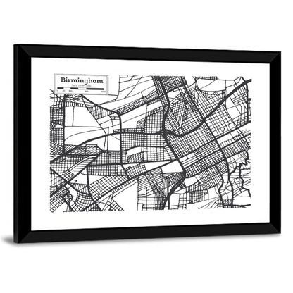 Birmingham Black and White City Map Wall Art
