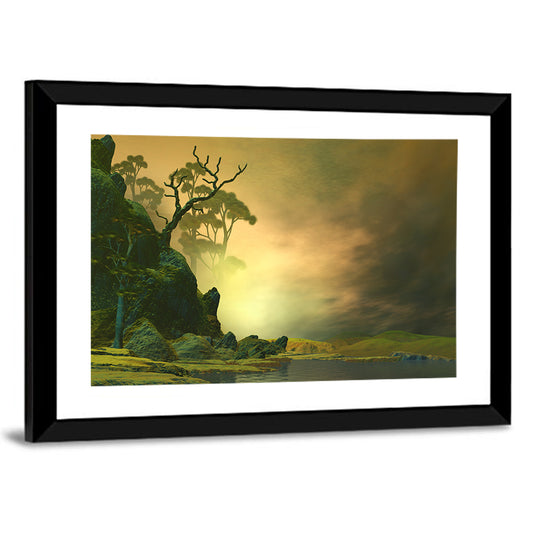 Misty Lake at Dusk Wall Art