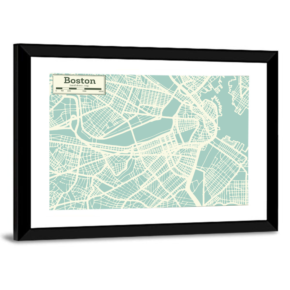Boston Minimalist City Map Wall Art