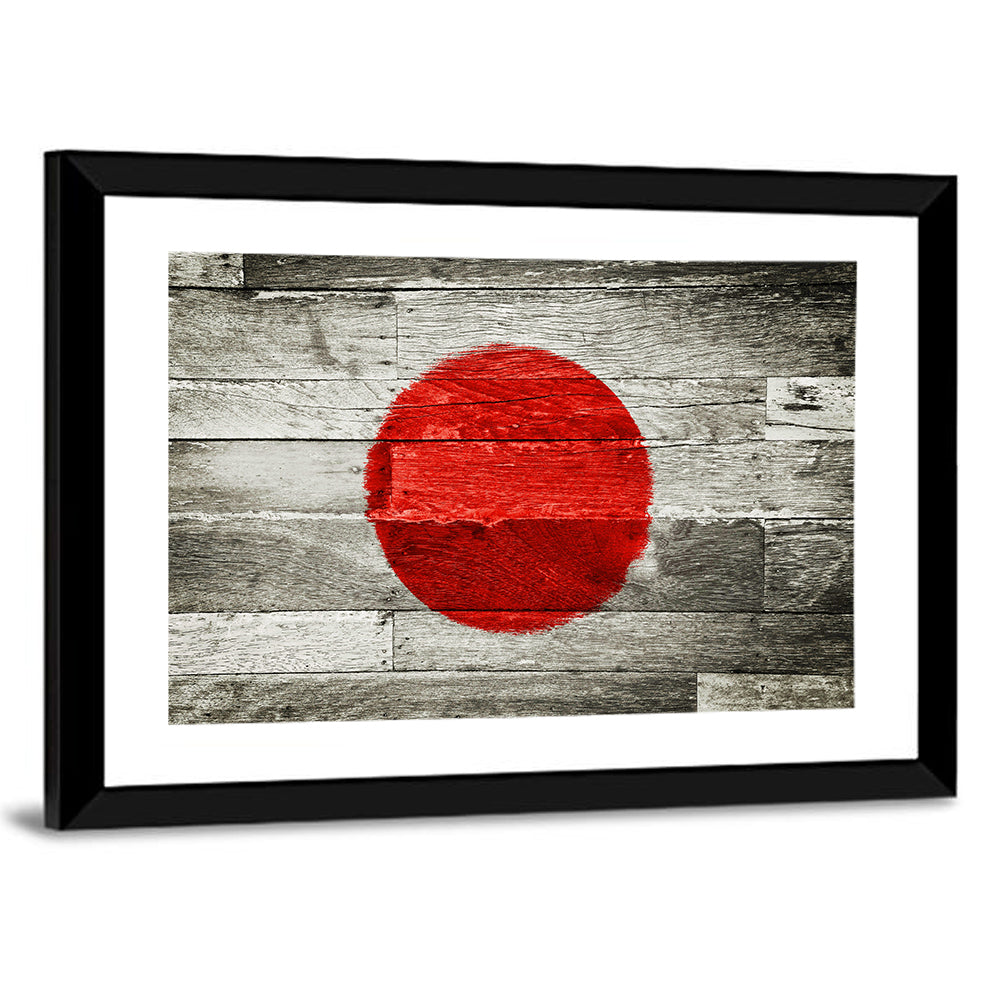 Japanese Flag on Distressed Wood Wall Art
