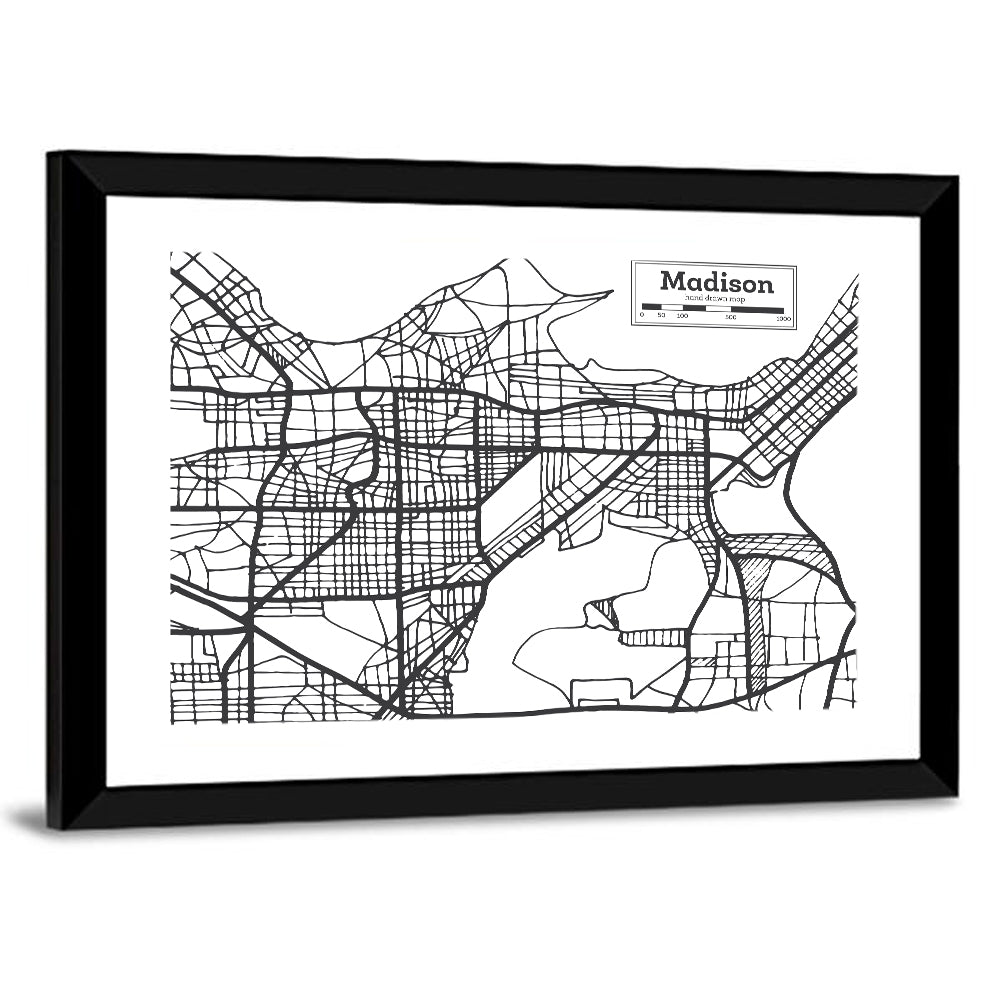 Hand Drawn Madison City Map Wall Art