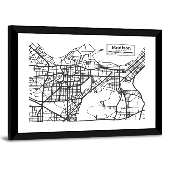 Hand Drawn Madison City Map Wall Art as a framed print