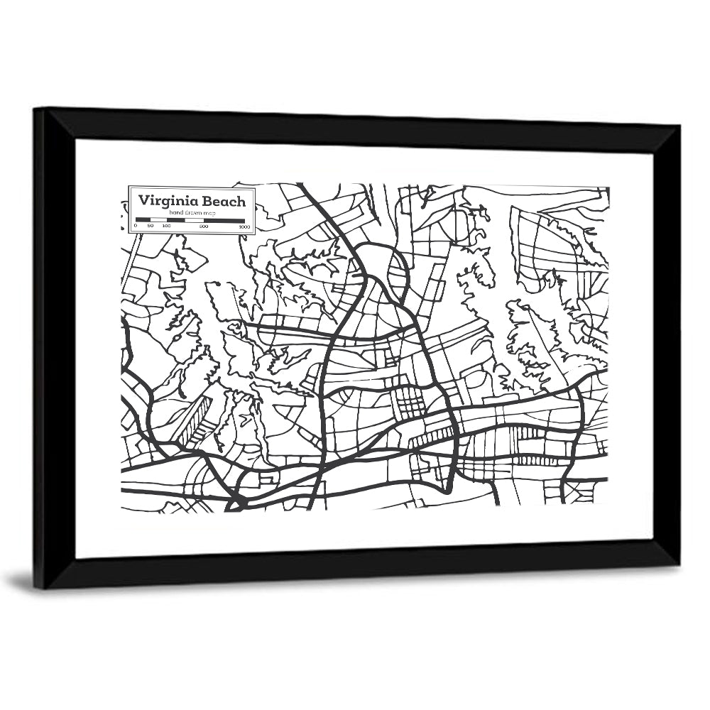 Virginia Beach Hand-drawn City Map Wall Art