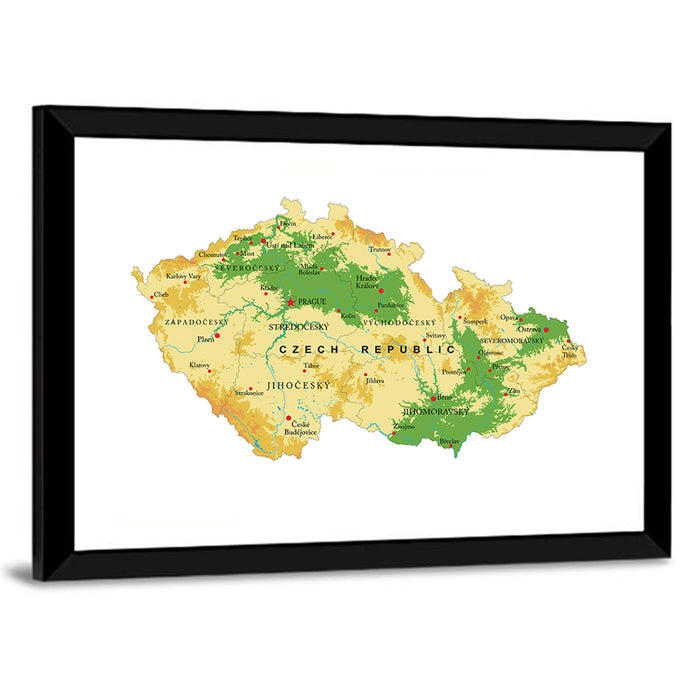 Czech Republic Topographic Relief Map Wall Art as a framed print
