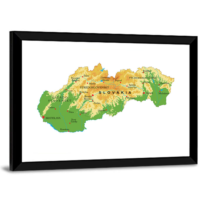 Slovakia Topographic Relief Map Wall Art as a framed print