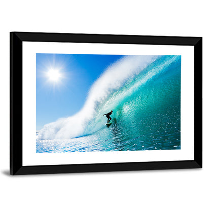 Surfer Inside Blue Barrel Wave Wall Art