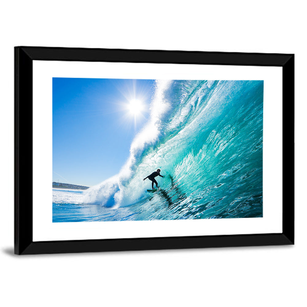 Sunlit Blue Wave with Surfer Wall Art