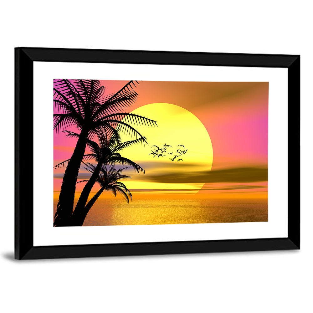 Tropical Sunset with Palm Silhouettes Wall Art