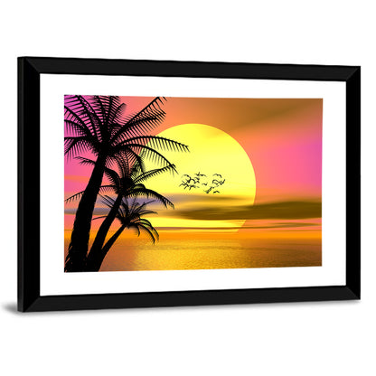 Tropical Sunset with Palm Silhouettes Wall Art