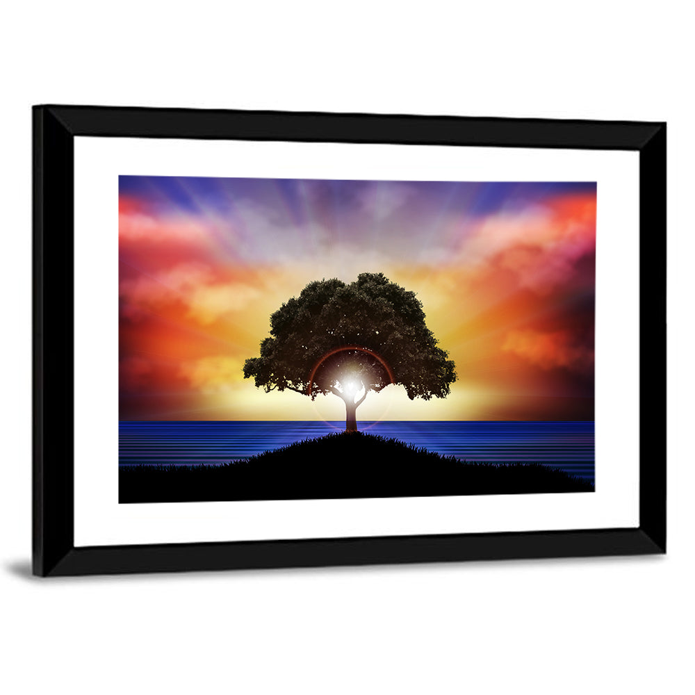 Coastal Sunset Tree Silhouette Wall Art