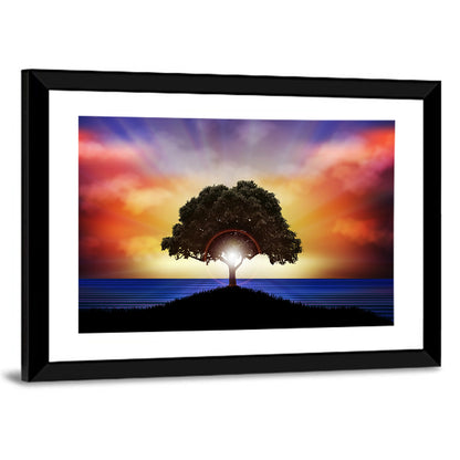 Coastal Sunset Tree Silhouette Wall Art