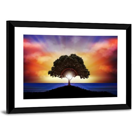 Sunset Over Water Tree Wall Art