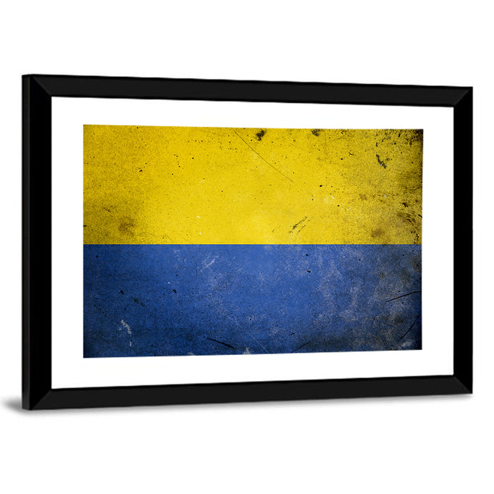 Distressed Ukraine Flag Wall Art as a framed print