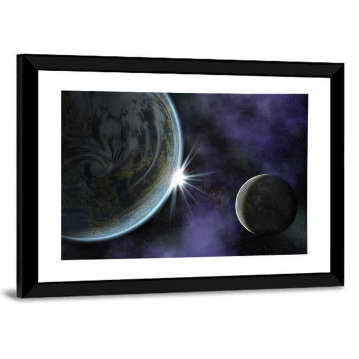 Twin Planets Sunrise Wall Art as a framed print