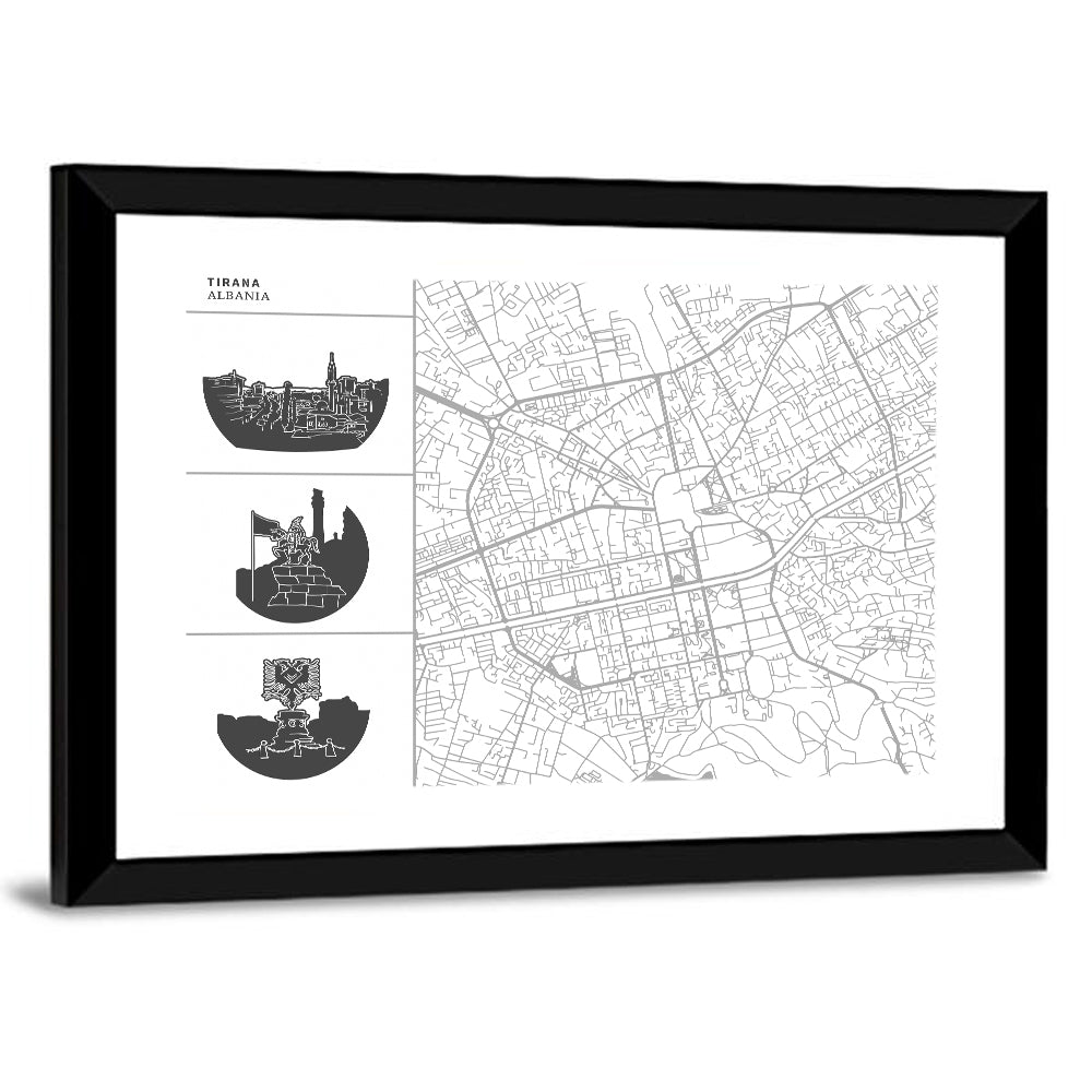 Tirana Street Map with Icons Wall Art