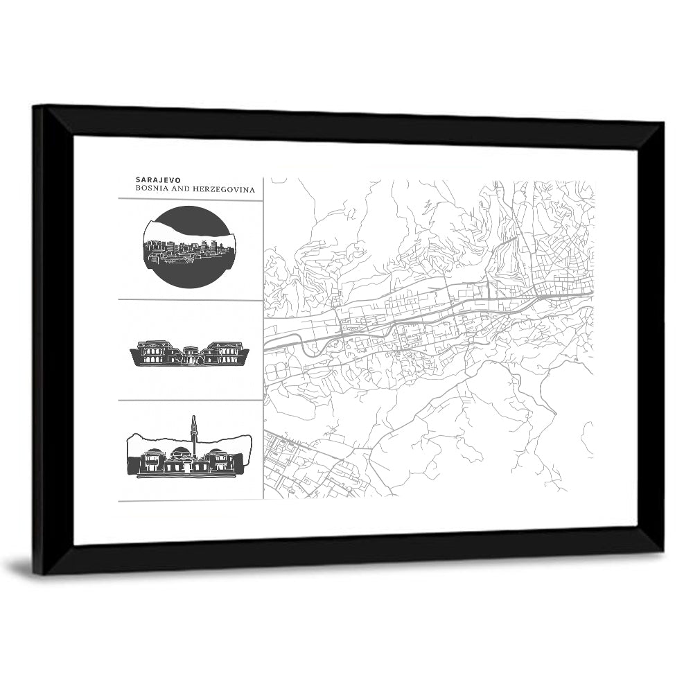 Sarajevo Line Map Wall Art