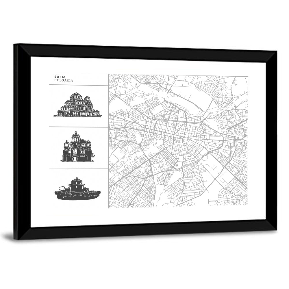 Sofia Map with Cathedral Illustrations Wall Art