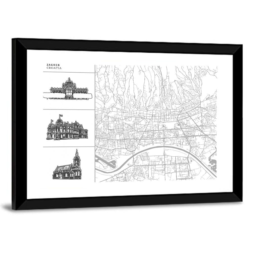 Zagreb Architectural Map Wall Art