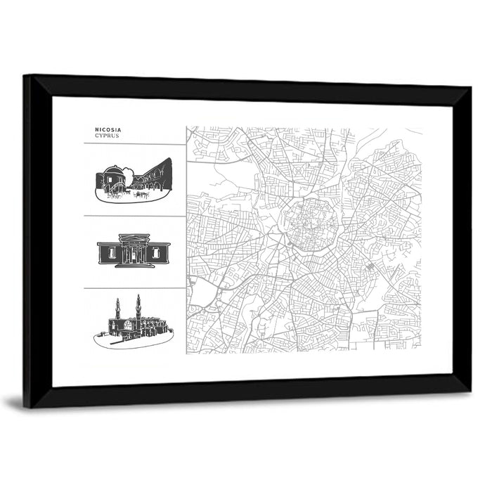 Nicosia Street Network Map Wall Art as a framed print