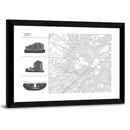 Athens City Map Wall Art