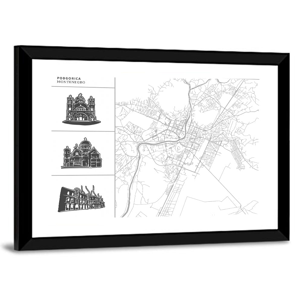 Podgorica Architectural City Map Wall Art
