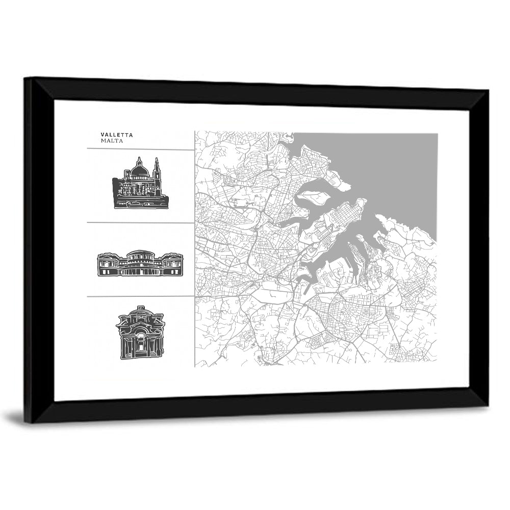 Valletta Street Map with Landmarks Wall Art