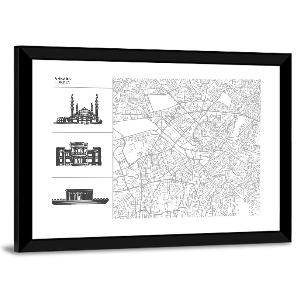 Ankara Map with Anıtkabir Silhouette Wall Art