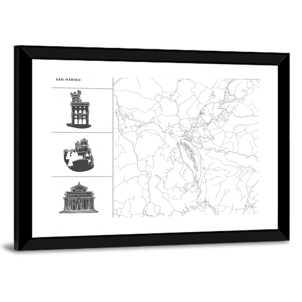 San Marino Map with Three Towers Wall Art