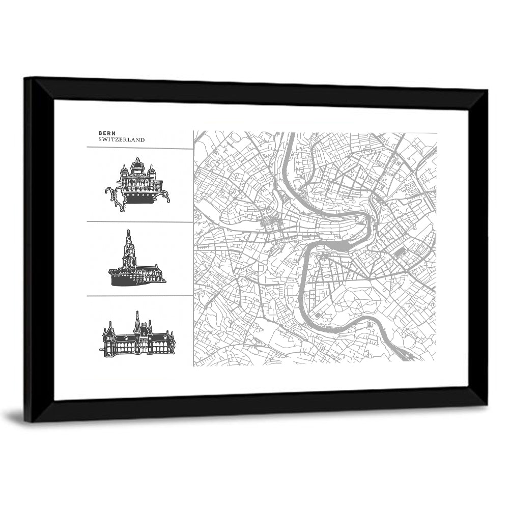 Bern Map and Skyline Wall Art