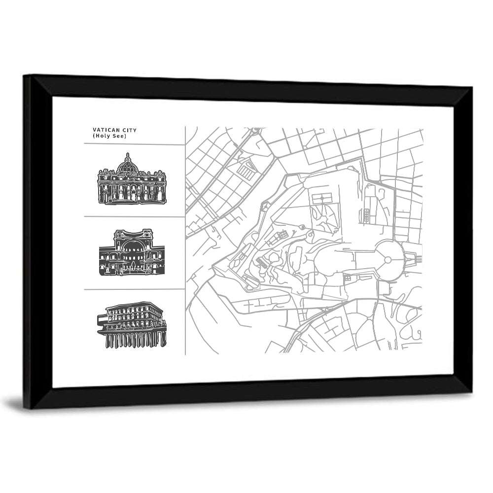 Vatican City Line Map Wall Art