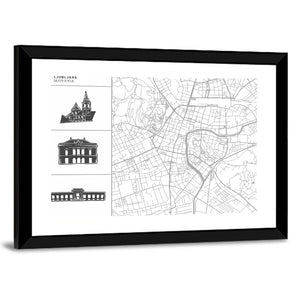 Ljubljana City Map Wall Art