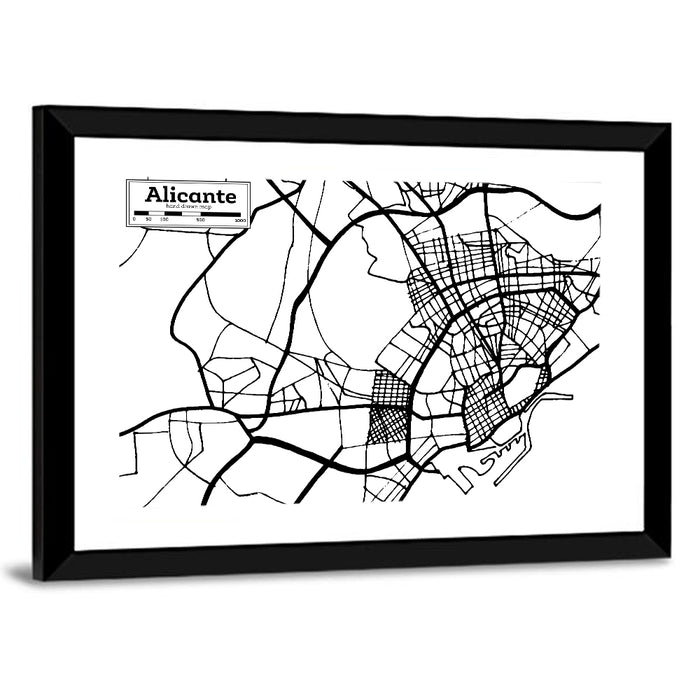 Alicante City Plan Wall Art as a framed print