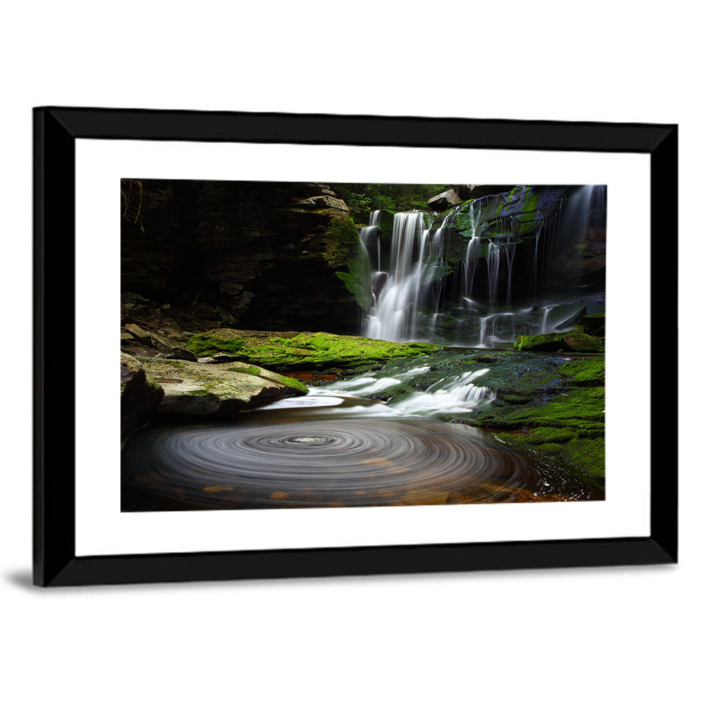 Forest Waterfall with Swirling Pond Wall Art