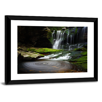 Forest Waterfall with Swirling Pond Wall Art