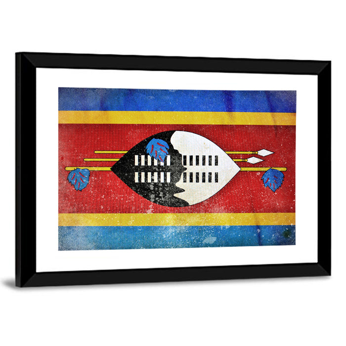 Eswatini Flag with Shield Emblem Wall Art as a framed print