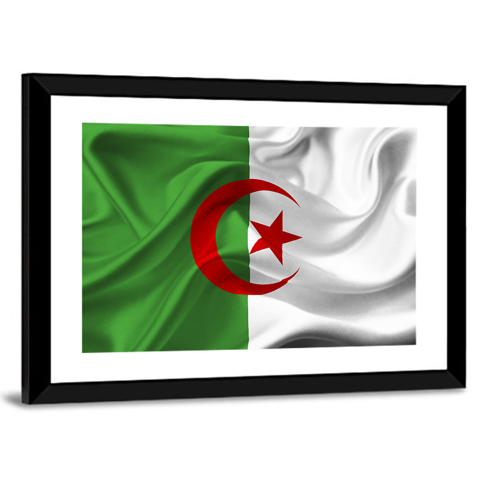 Waving Algerian Flag with Crescent and Star Wall Art
