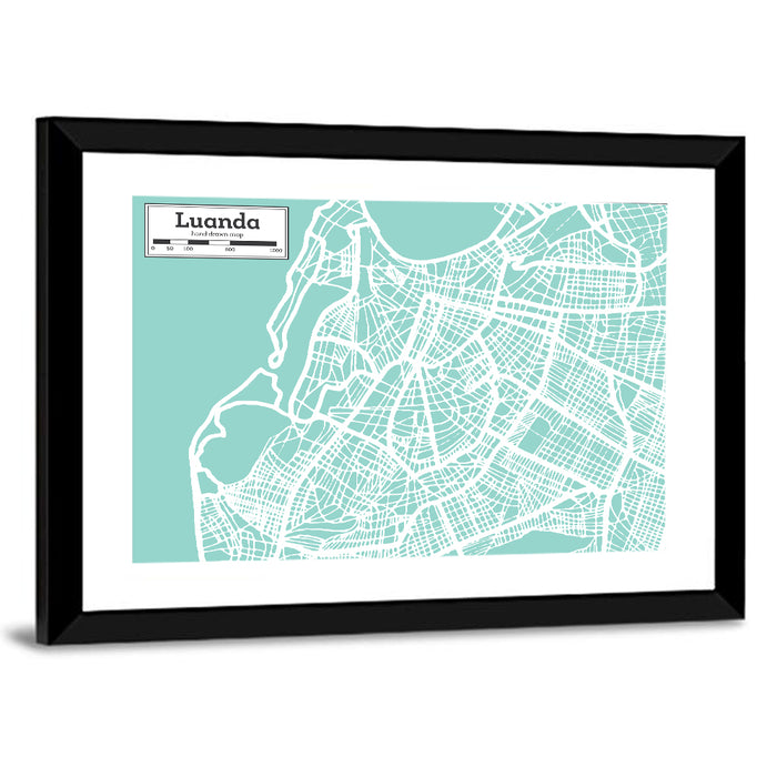 Luanda Hand-drawn City Map Wall Art as a framed print