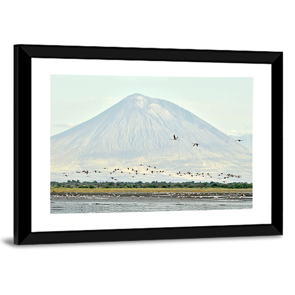 Flamingos Over Lake Natron, Doinyo Lengai Wall Art