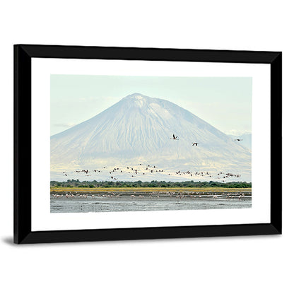 Flamingos Over Lake Natron, Doinyo Lengai Wall Art