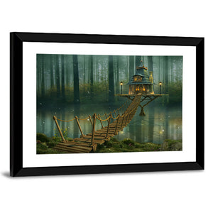 Wooden Fairy House On River Wall Art