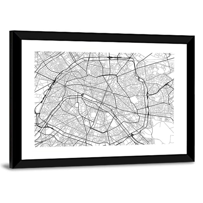 Paris Street Grid Map Wall Art as a framed print