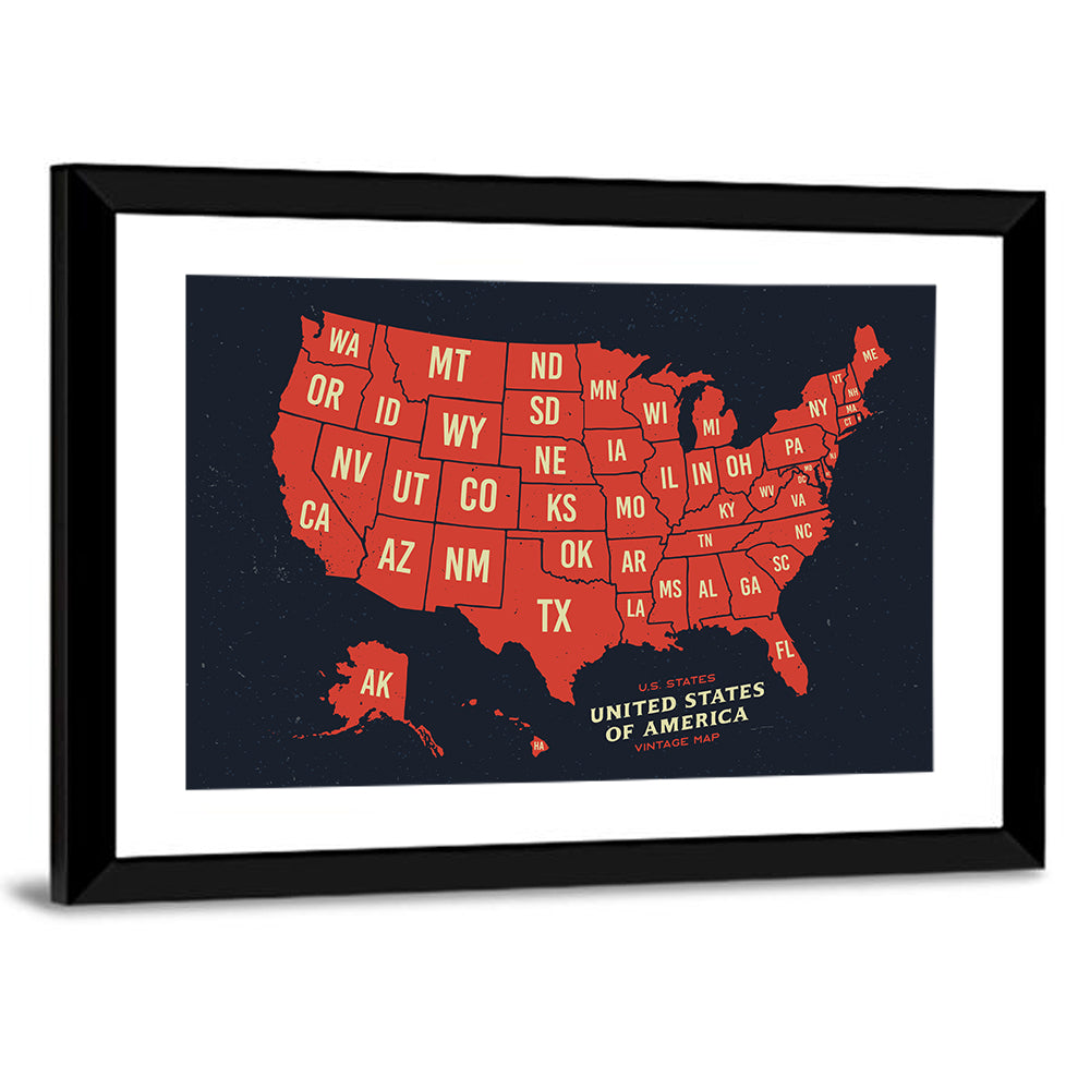 Vintage United States Map Wall Art