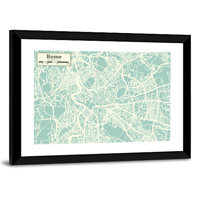 Minimalist Rome Map Wall Art as a framed print