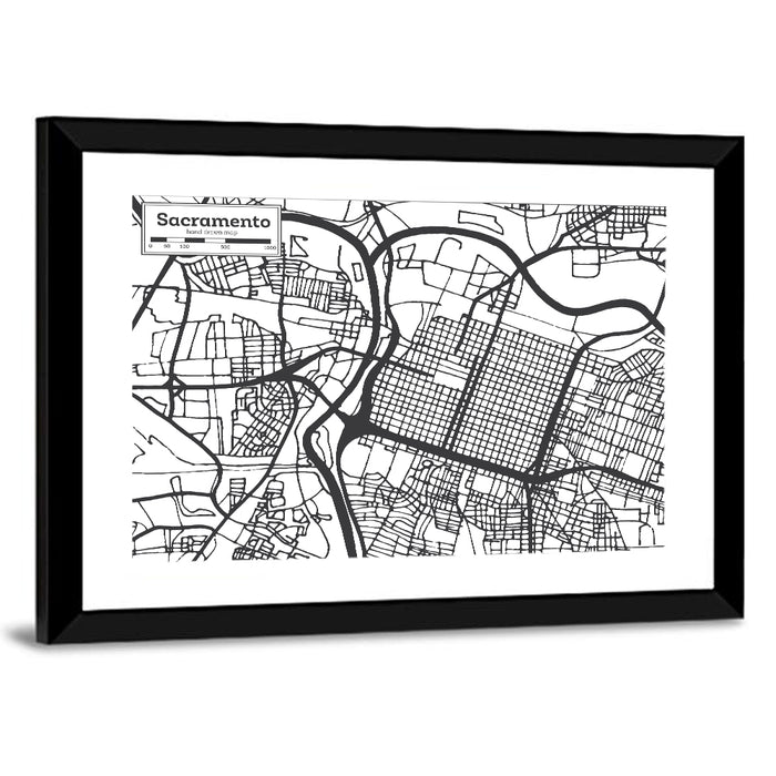 Sacramento Street Grid Map Wall Art as a framed print