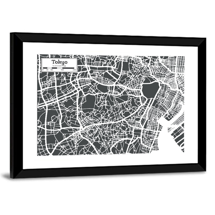 Tokyo City Map Wall Art as a framed print
